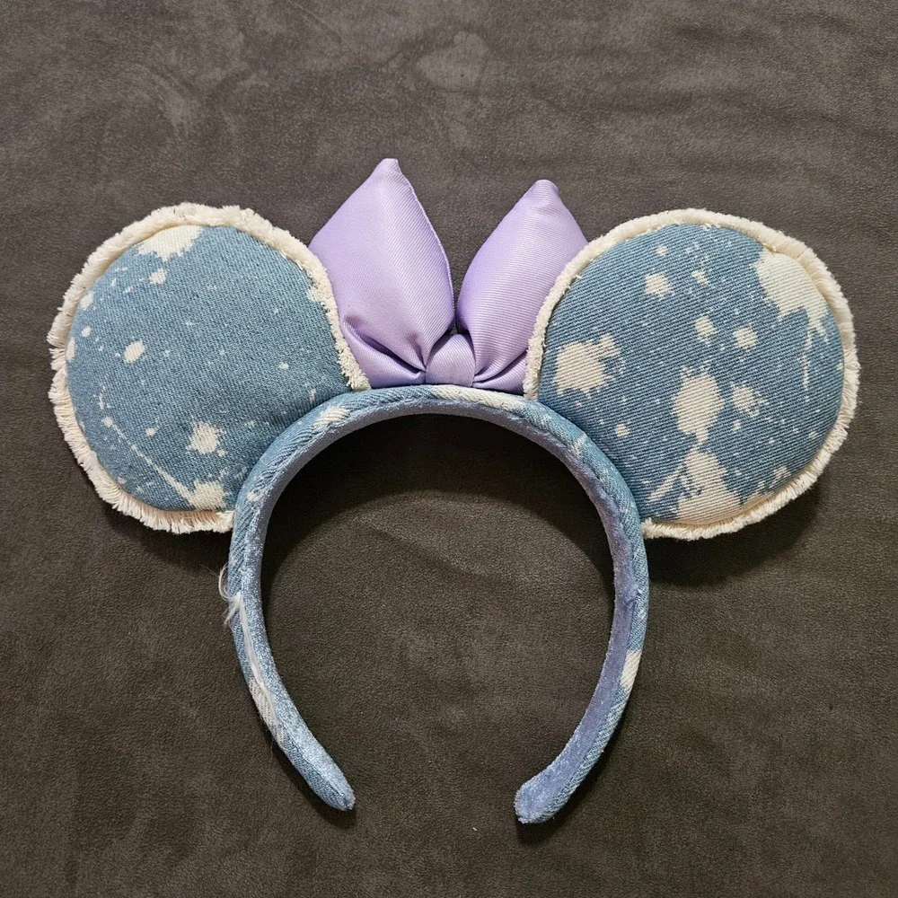 Disney Parks Minnie Mickey Mouse‎ Ears Headband Denim with Lavender Bow